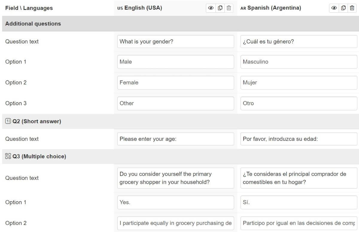 Translate the survey into multiple languages